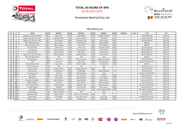TOTAL 24 HOURS of SPA 24-28 JULY 2013 Provisional Starting