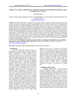 Hangul (Cervus Elaphus Hanglu) Depletion in Dachigam National Park and Its Adjoining Mountainous Ranges in Kashmir Valley: a Review