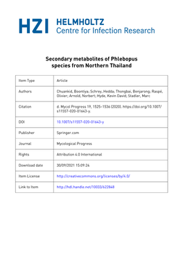 Secondary Metabolites of Phlebopus Species from Northern Thailand