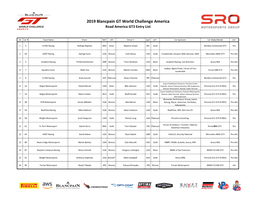 2019 Blancpain GT World Challenge America Road America GT3 Entry List