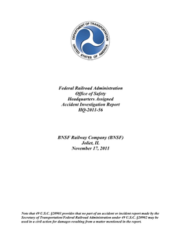 Federal Railroad Administration Office of Safety Headquarters Assigned Accident Investigation Report HQ-2011-56