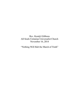 Rev. Kendyl Gibbons All Souls Unitarian Universalist Church November 16, 2014