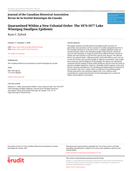 The 1876-1877 Lake Winnipeg Smallpox Epidemic Ryan C