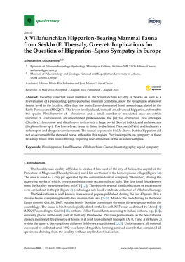 A Villafranchian Hipparion-Bearing Mammal Fauna from Sésklo (E. Thessaly, Greece): Implications for the Question of Hipparion–Equus Sympatry in Europe