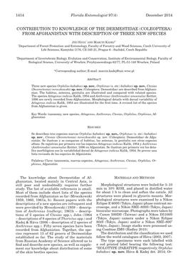 Coleoptera) from Afghanistan with Description of Three New Species