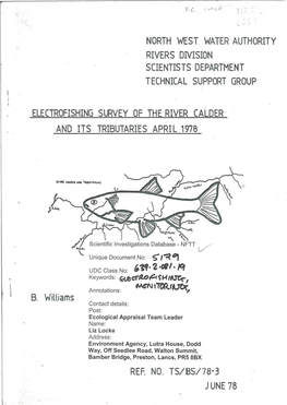 North West Water Authority Rivers Division Scientists Department Technical Support Group