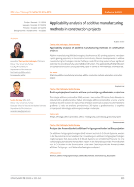 Applicability Analysis of Additive Manufacturing Methods in Construction Projects