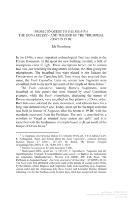 From Conquest to Pax Romana the Signa Recepta and the End of the Triumphal Fasti in 19 Bc