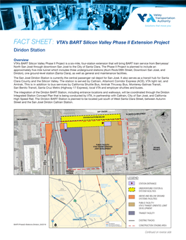 Diridon Station FACT SHEET: VTA's BART Silicon Valley Phase Ll Extension Project