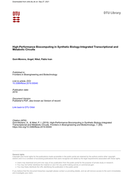 High-Performance Biocomputing in Synthetic Biology–Integrated Transcriptional and Metabolic Circuits