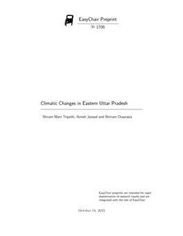 Easychair Preprint Climatic Changes in Eastern Uttar Pradesh