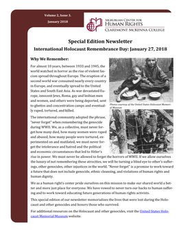 Special Edition Newsletter International Holocaust Remembrance Day: January 27, 2018