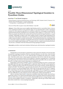 Possible Three-Dimensional Topological Insulator in Pyrochlore Oxides