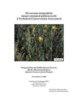Pyrrocoma Integrifolia (Many-Stemmed Goldenweed): a Technical Conservation Assessment