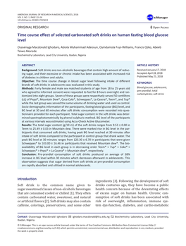 Time Course Effect of Selected Carbonated Soft Drinks on Human Fasting Blood Glucose Level