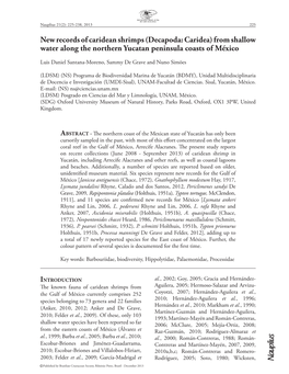 New Records of Caridean Shrimps (Decapoda: Caridea) from Shallow Water Along the Northern Yucatan Peninsula Coasts of México