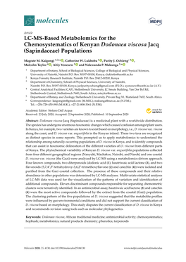 LC-MS-Based Metabolomics for the Chemosystematics of Kenyan Dodonaea Viscosa Jacq (Sapindaceae) Populations
