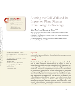 Altering the Cell Wall and Its Impact on Plant Disease: from Forage to Bioenergy