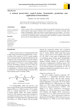 A Natural Preservative Ε-Poly-L-Lysine: Fermentative Production and Applications in Food Industry Chheda, A.H