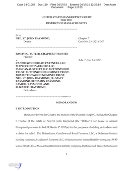 1 Case 14-01082 Doc 119 Filed 04/17/15 Entered 04/17/15 12:25:14 Desc Main Document Page 2 of 63