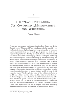 The Italian Health System: Cost Containment, Mismanagement, and Politicization