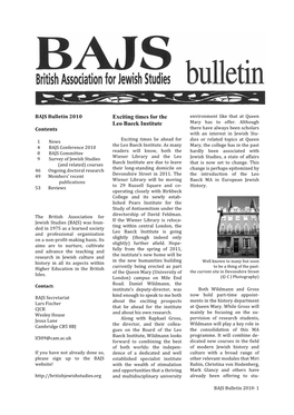 BAJS Bulletin 2010 Exciting Times for the Environment Like That at Queen Leo Baeck Institute Mary Has to Offer
