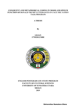 Congruent and Metaphorical Coding in Mood and Speech Function of Donald Trump’S Utterances in Face the Nation Talk Program