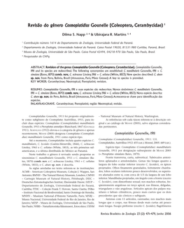 Revisão Do Gêner Revisão Do Gênero Cosmoplatidius Gounelle