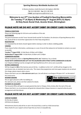 Please Note We Do Not Accept Debit Or Credit Card Payments