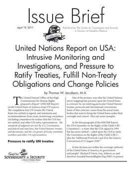 United Nations Report on USA: Intrusive Monitoring and Investigations, and Pressure to Ratify Treaties, Fulfill Non-Treaty Obligations and Change Policies by Thomas W