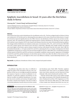 Epiphytic Macrolichens in Seoul: 35 Years After the First Lichen Study in Korea