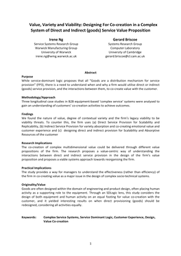 Value, Variety and Viability: Designing for Co-Creation in a Complex System of Direct and Indirect (Goods) Service Value Proposition