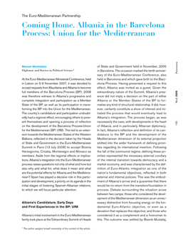 Coming Home. Albania in the Barcelona Process: Union for the Mediterranean a M A