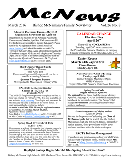 March 2016 Bishop Mcnamara's Family Newsletter Vol. 26 No. 8