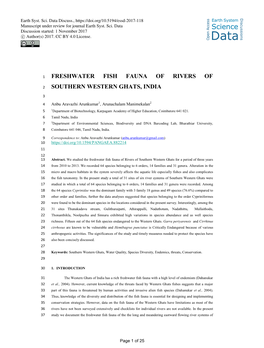 Freshwater Fish Fauna of Rivers of the Southern Western Ghats, India