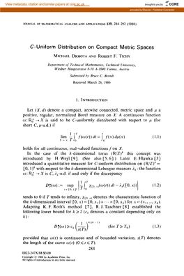 C-Uniform Distribution on Compact Metric Spaces (1.1)