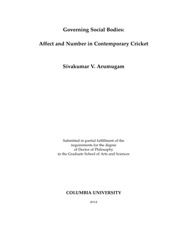 Affect and Number in Contemporary Cricket Sivakumar V. Arumugam