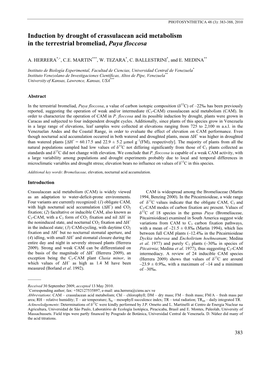 Induction by Drought of Crassulacean Acid Metabolism in the Terrestrial Bromeliad, Puya Floccosa