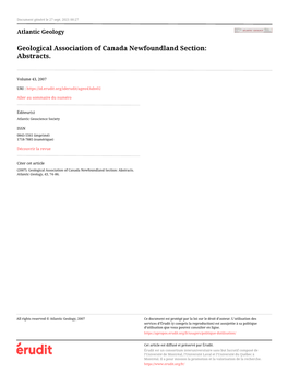 Geological Association of Canada Newfoundland Section: Abstracts