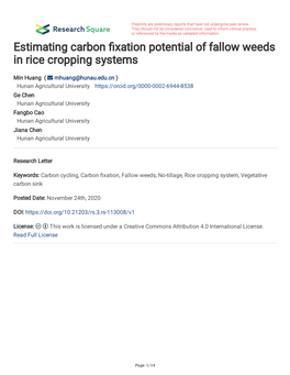 Estimating Carbon Xation Potential of Fallow Weeds in Rice Cropping Systems