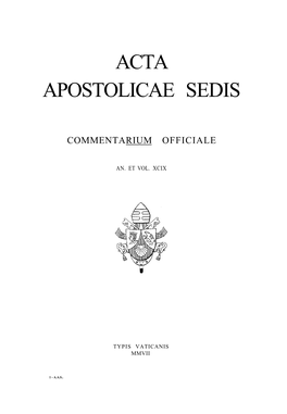 Acta Apostolicae Sedis Vol