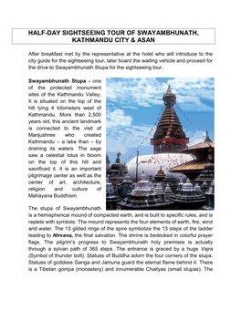 Half-Day Sightseeing Tour of Swayambhunath, Kathmandu City & Asan