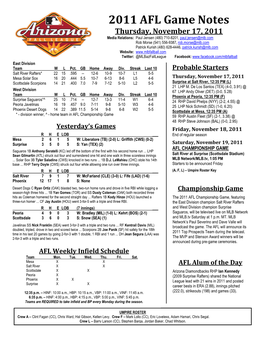 2011 AFL Game Notes