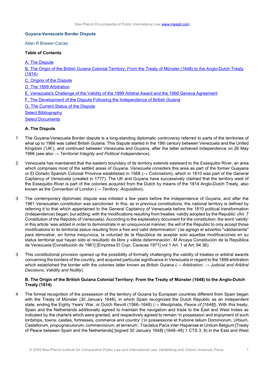 Guyana-Venezuela Border Dispute Allan R Brewer-Carías Table Of