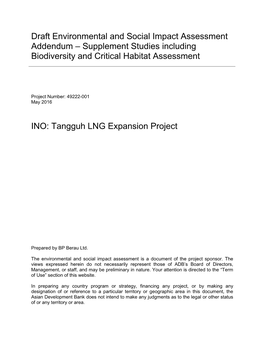 Draft Environmental and Social Impact Assessment Addendum – Supplement Studies Including Biodiversity and Critical Habitat Assessment