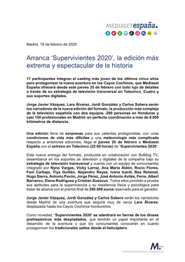 Arranca 'Supervivientes 2020', La Edición Más Extrema Y Espectacular