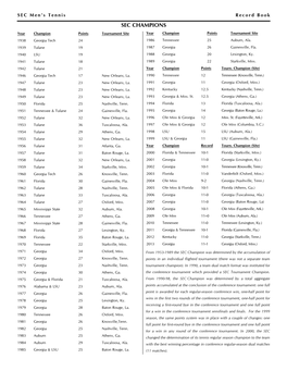 SEC Men's Tennis Record Book