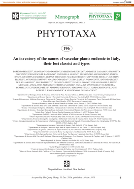 An Inventory of the Names of Vascular Plants Endemic to Italy, Their Loci Classici and Types