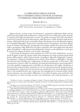 La Diffusione Delle Scienze Nell'università Degli Studi Di Altamura