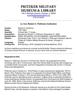 Lt. Col. Robert C. Peithman Collection